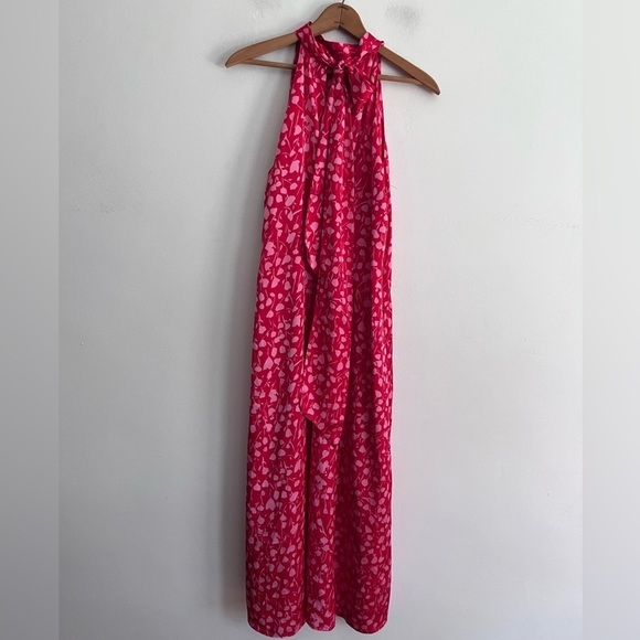 Zara Red Floral Satin Effect Halter Neck Tie Back Midi Dress - Picture 4 of 13